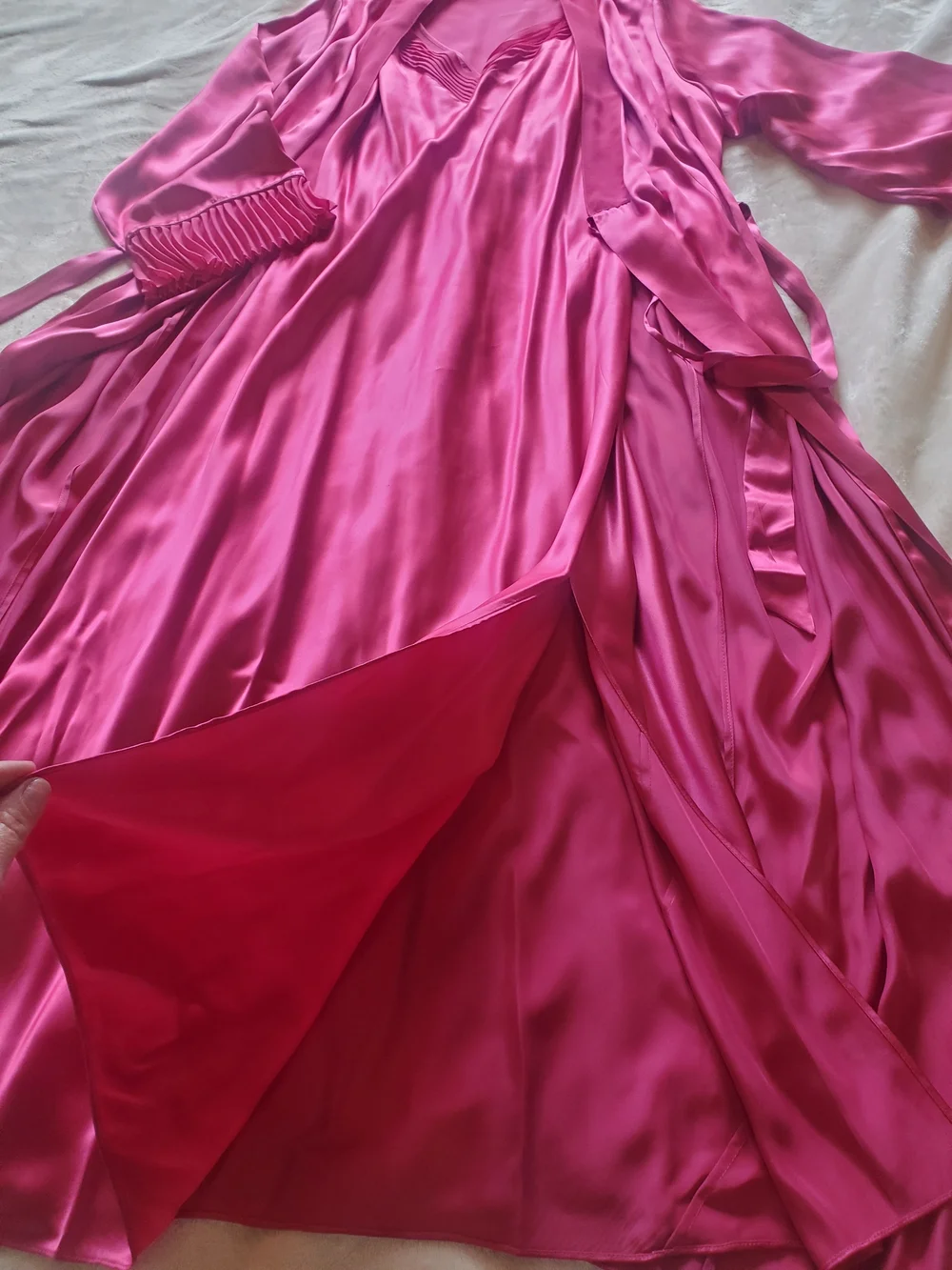 Vintage Silk Robe Set XL Valerie Stevens Pink 90s Boudoir Lingerie Lounge - Picture 4 of 16